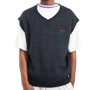 NWT iets frans Fluffy V-Neck Sweater Vest; Navy - Unisex Large